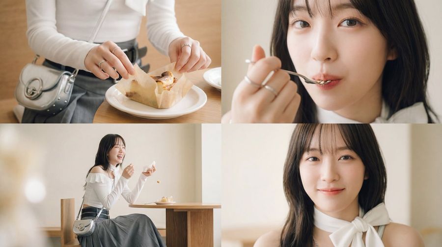 Cinematic Short Film in Four Cuts Depicting the Charm of a Woman — Nano Banana Pro image prompt example