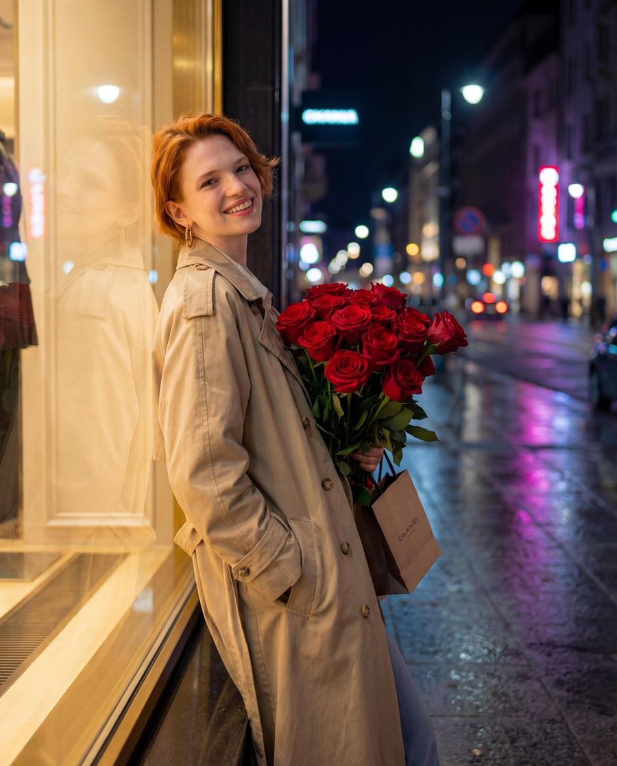Stunning, Candid Night-time Street Style Photo of a Radiant Young — Nano Banana Pro image prompt example