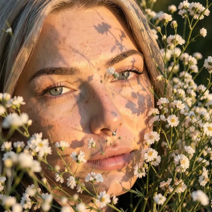 Ultra-realistic Close-up Portrait of a Young Woman Lying in a Field — Nano Banana Pro image prompt example