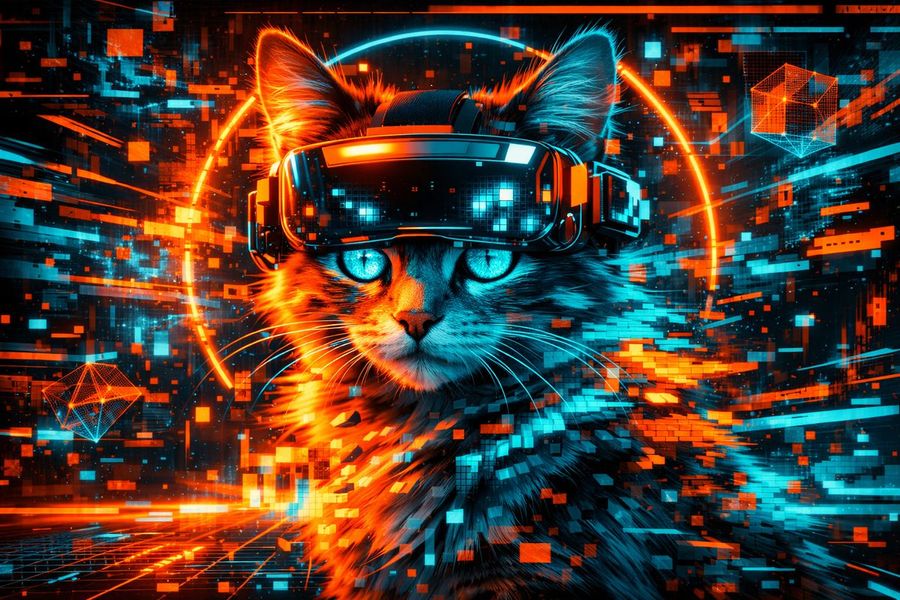 Surreal Cat Image Drawn in a Glitch Art Virtual Reality Space — Nano Banana Pro image prompt example