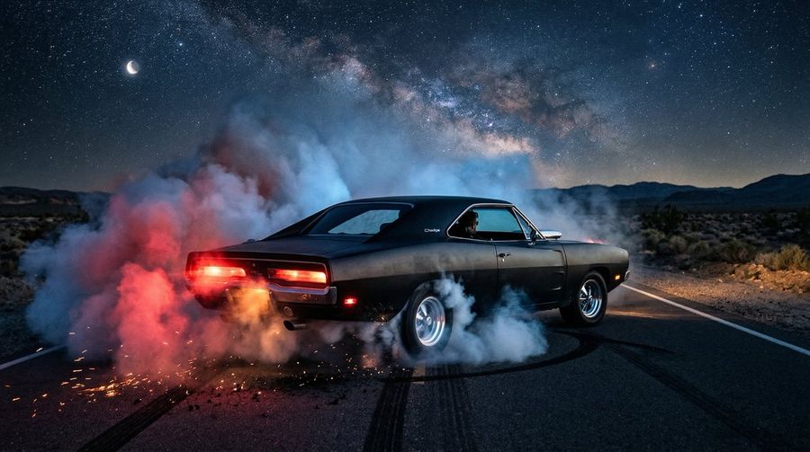 1970 Dodge Charger Burnout Prompt For Nano Banana 2 — Nano Banana Pro image prompt example