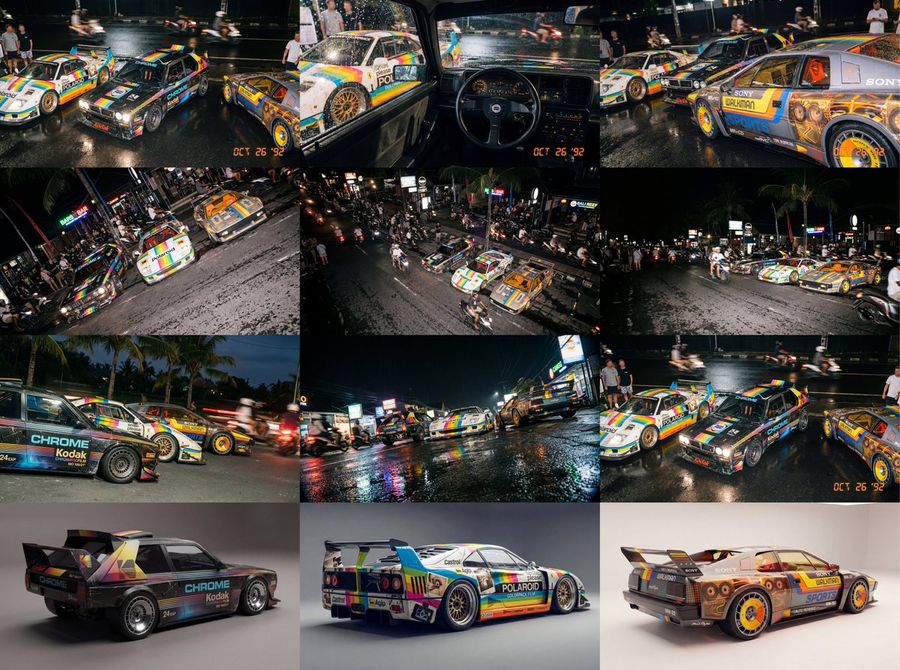 Medium Shot (MS): Central Mass of These Exact Three Racing Cars — Nano Banana Pro image prompt example