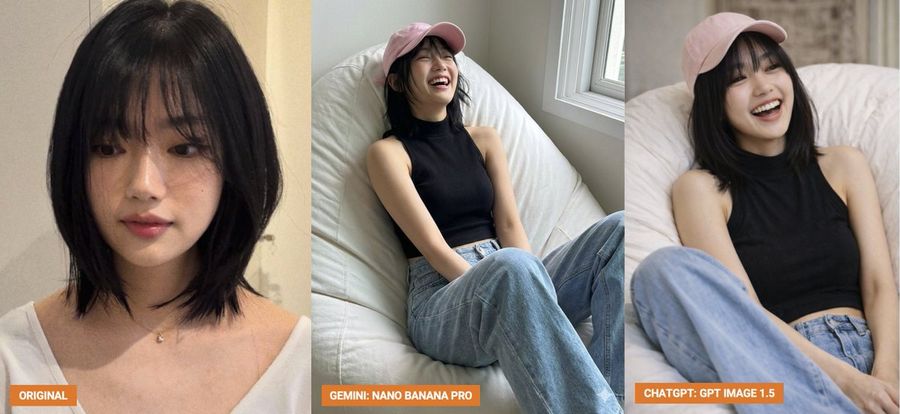 This Woman Is Sitting on a White Beanbag and Laughing — Nano Banana Pro image prompt example