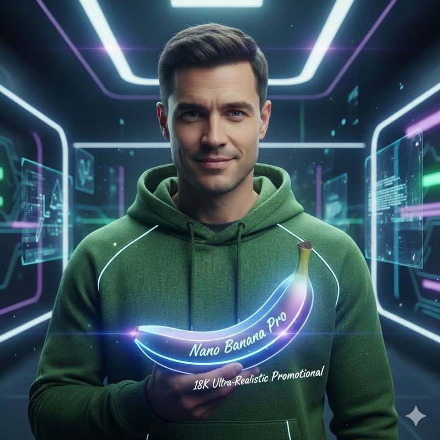 Studio Portrait of the Man Wearing the Green Hoodie in This Exact — Nano Banana Pro image prompt example