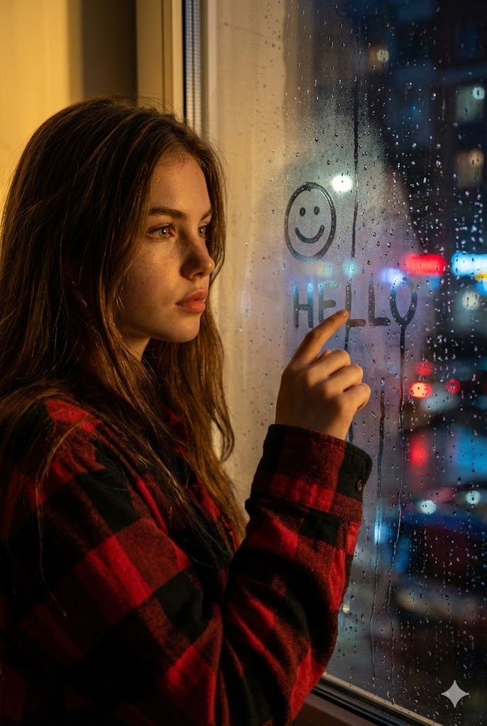 Realistic Shot of the [Reference Woman] Looking Through — Nano Banana Pro image prompt example