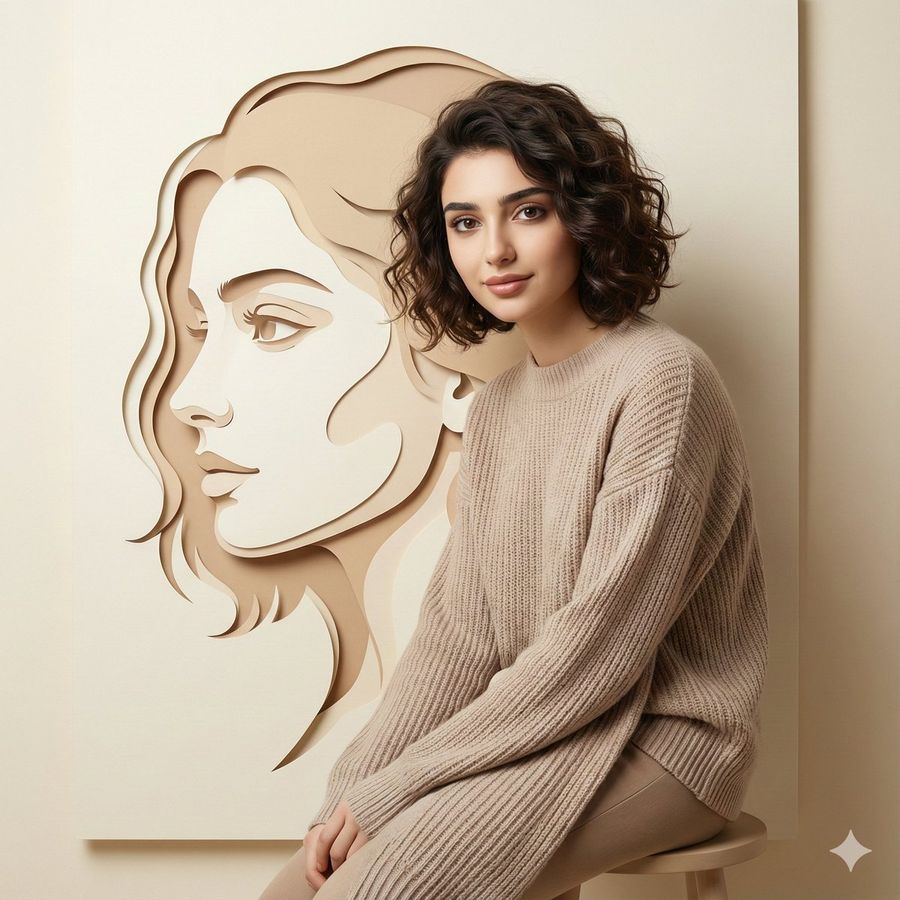 Minimalist Cinematic Studio Portrait of a Young Woman Seated — Nano Banana Pro image prompt example
