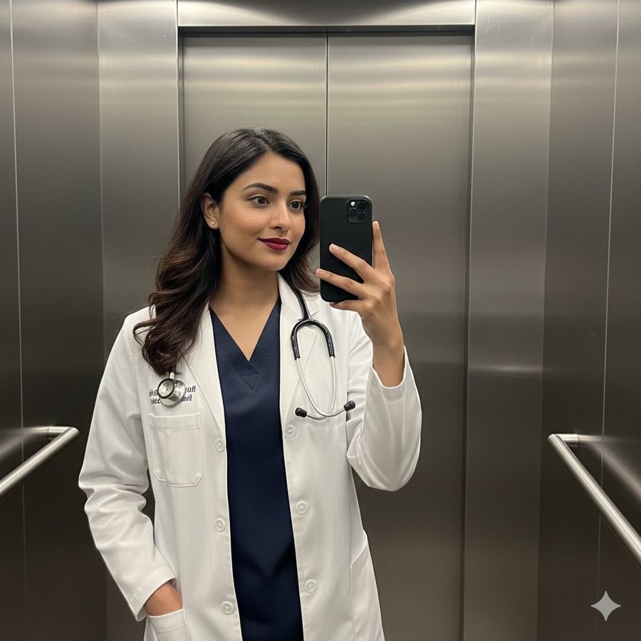 Young South Asian Woman with Long, Wavy Dark Brown Hair — Nano Banana Pro image prompt example