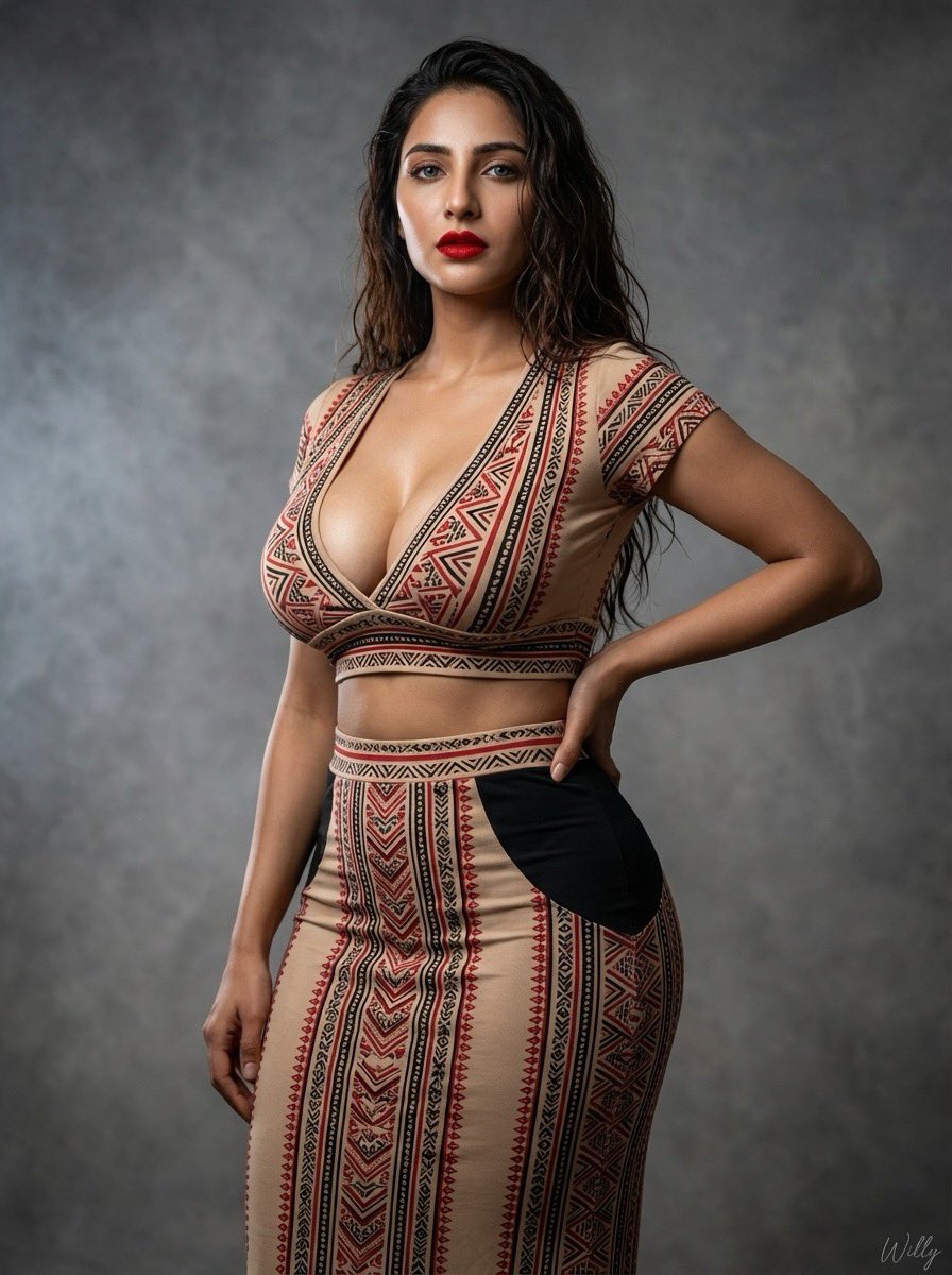 Hyper-realistic Medium Close-up Studio Portrait of a Voluptuous Woman — Nano Banana Pro image prompt example