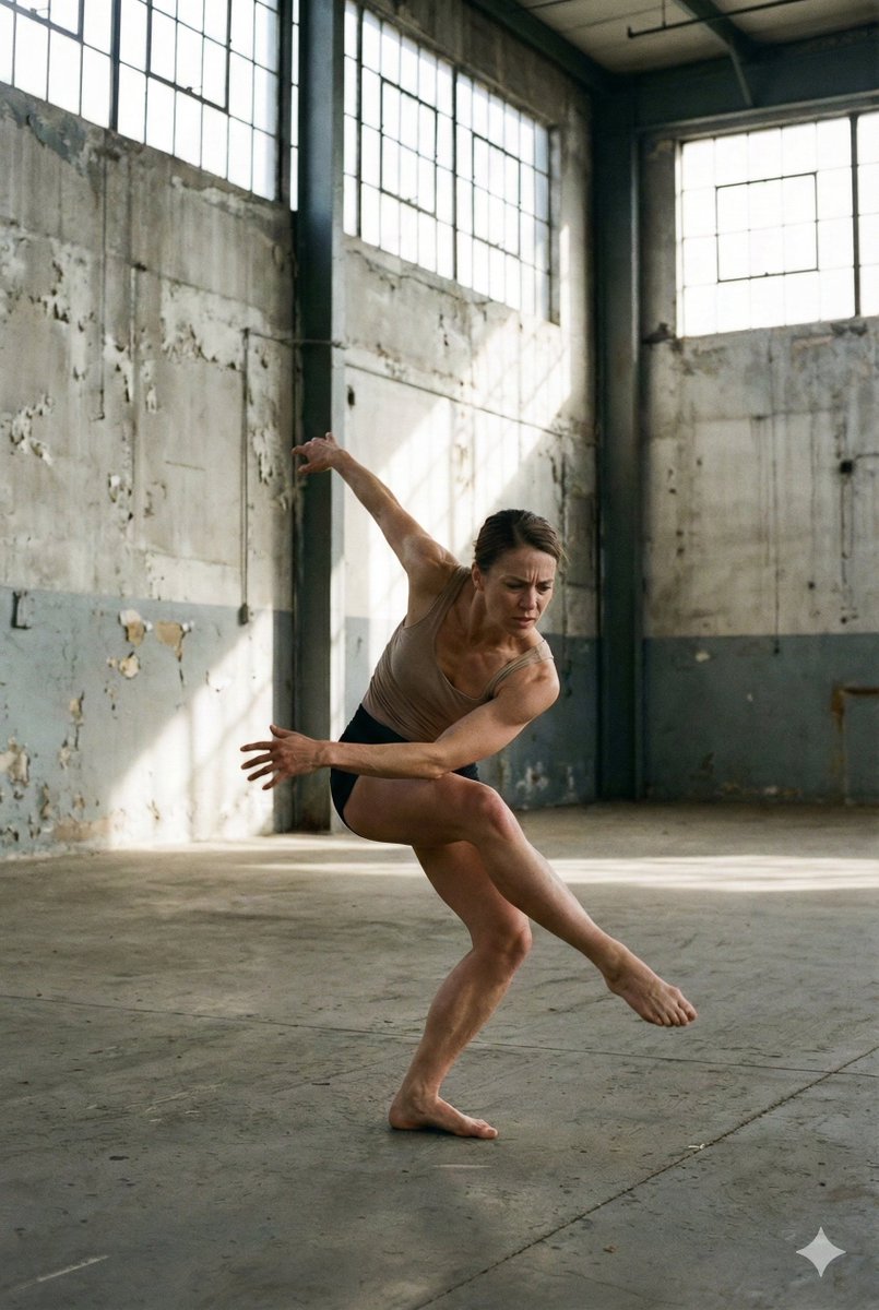 Dancer Frozen at the Exact Moment Before Losing Balance, Visible — Nano Banana Pro image prompt example