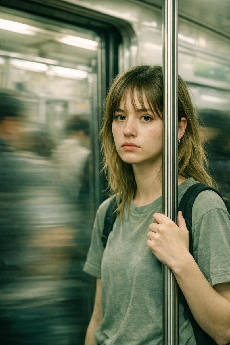 Cinematic Portrait Photography, Motion Blur Crowd Effect, Urban — Nano Banana Pro image prompt example