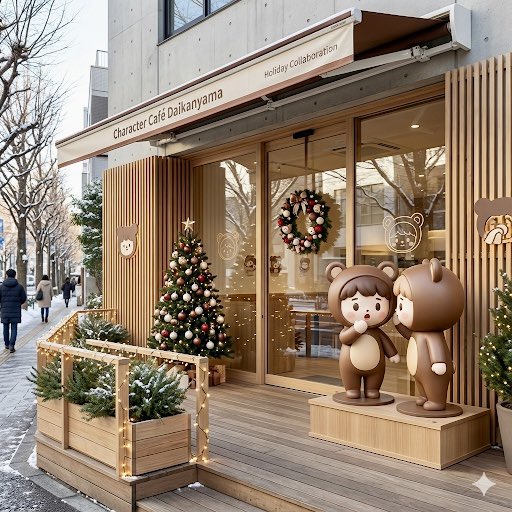 Image of a Collaboration Cafe with Daikan-yama-style Architecture — Nano Banana Pro image prompt example