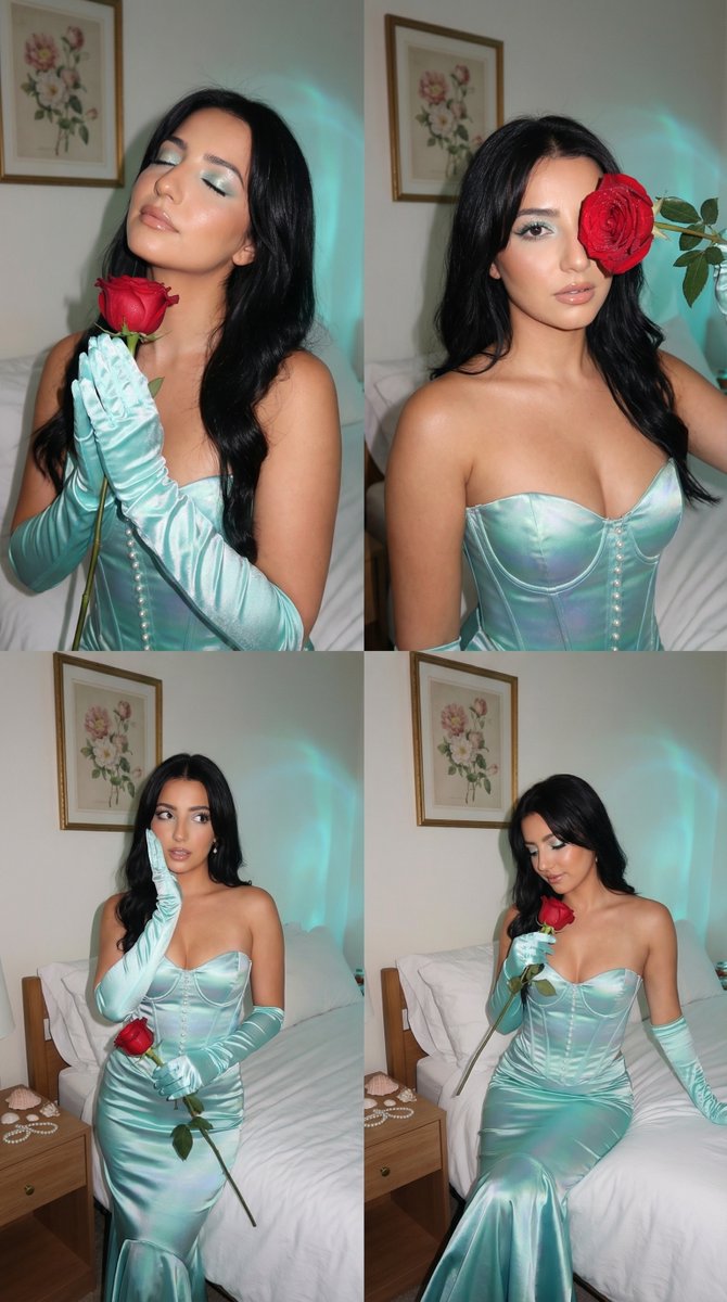 2x2 Grid Mermaidcore Digicam Flash Photoshoot Prompt — Nano Banana Pro image prompt example