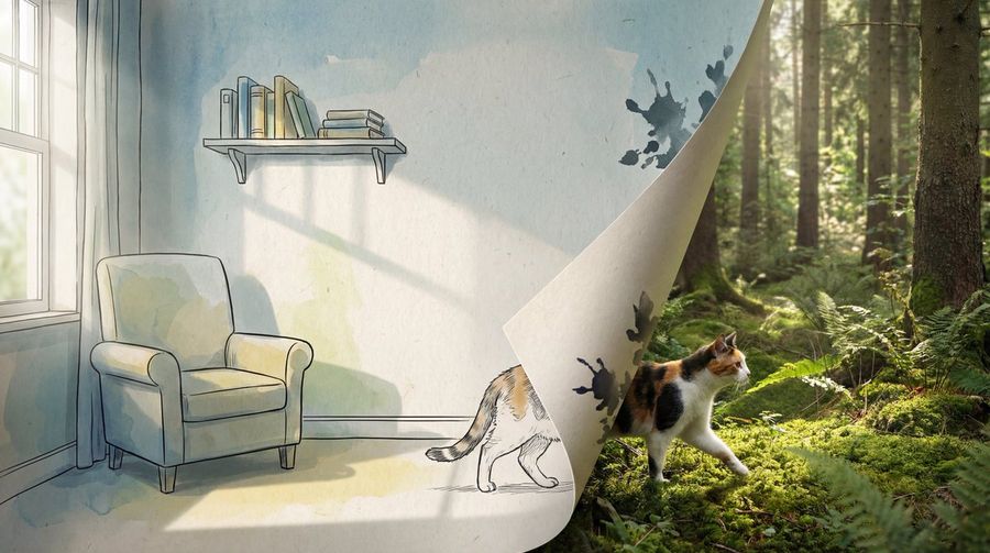 Cozy Room Where the Wall Looks Like a Giant Paper Illustration, Flat — Nano Banana Pro image prompt example