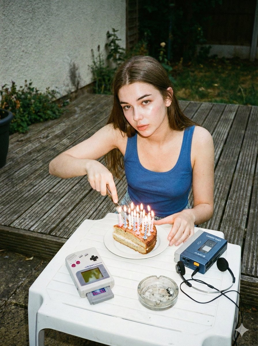 Hyper-realistic with Strong 1980S Nostalgia, Disposable Camera — Nano Banana Pro image prompt example