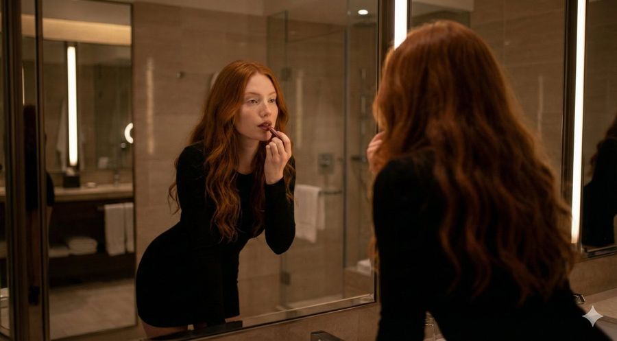 Mirror-focused Cinematic Framing with Balanced Front-and-rear — Nano Banana Pro image prompt example