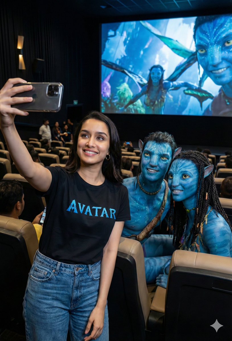 Beautiful 20-Year-old Girl(Match Face) Sitting in a Cinema Hall — Nano Banana Pro image prompt example