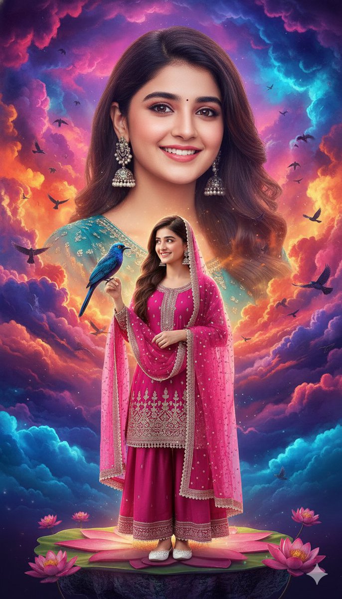 HD Cinematic Bollywood Poster, Colourful Sky, Two Images of the Same — Nano Banana Pro image prompt example