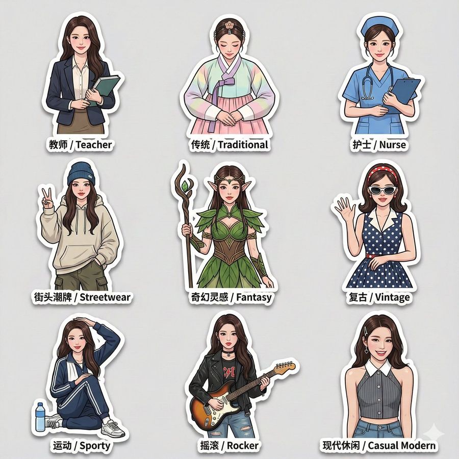 3x3 Sticker Pack Based on the Uploaded Photo, Featuring the Person — Nano Banana Pro image prompt example