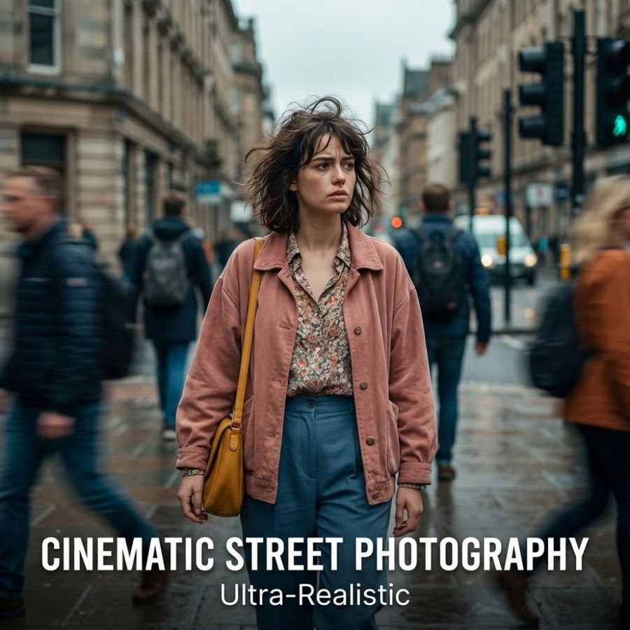 Ultra-realistic Cinematic Street Photography with AI — Nano Banana Pro image prompt example