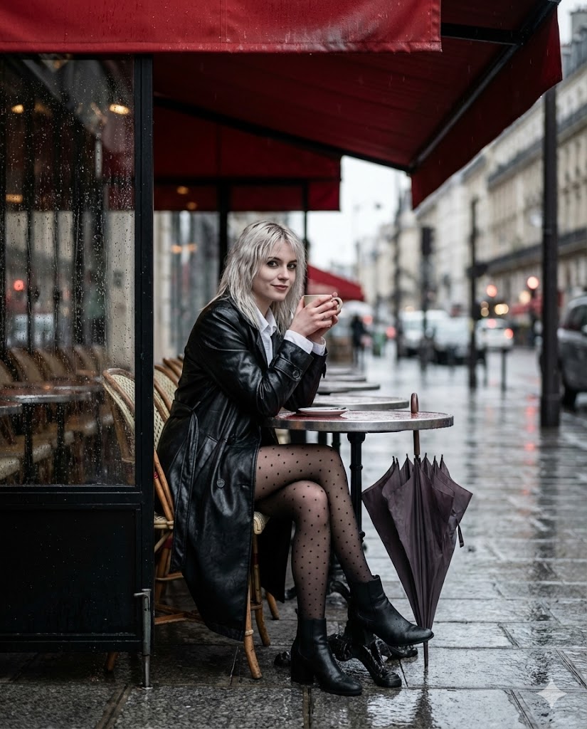 Street Photography, Moody Atmosphere, Wet Textures, High Contrast — Nano Banana Pro image prompt example