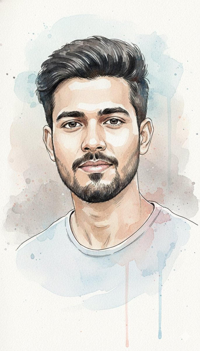 High-detail Watercolor and Ink Portrait of the Exact Same Face (100% — Nano Banana Pro image prompt example