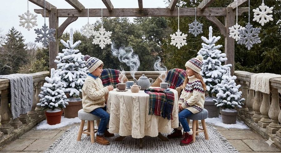 Terrace Setting, All Objects Sculpted from Dense, Multi-thread Yarn — Nano Banana Pro image prompt example