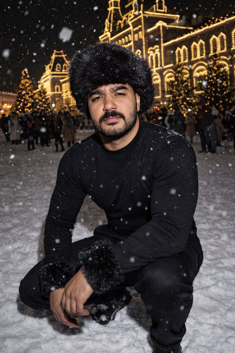 Kneeling on Snowy Ground — Nano Banana Pro image prompt example