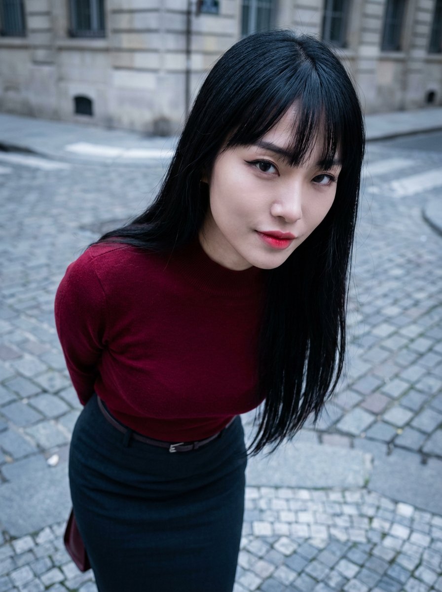 Stunning High-angle Shot of a Chic Asian Fashion Influencer — Nano Banana Pro image prompt example