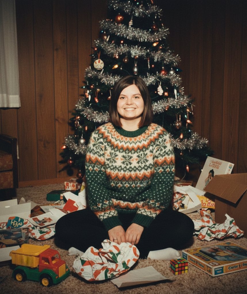 Me Into Al-generated Christmas Mornings Imagined in the Late 1970S — Nano Banana Pro image prompt example