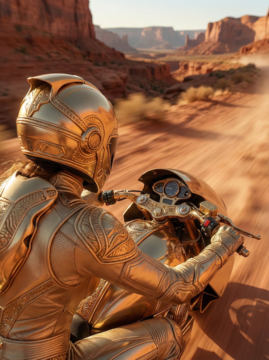 Over-the-shoulder POV Shot from Behind a Rider — Nano Banana Pro image prompt example