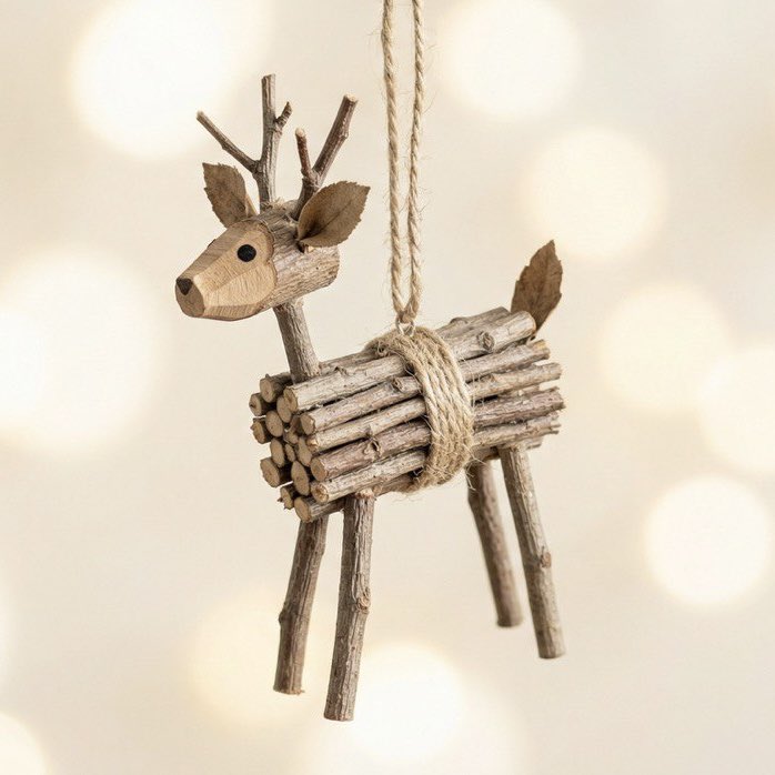 Delicate Handmade Rustic Christmas Ornament of a Reindeer Made — Nano Banana Pro image prompt example