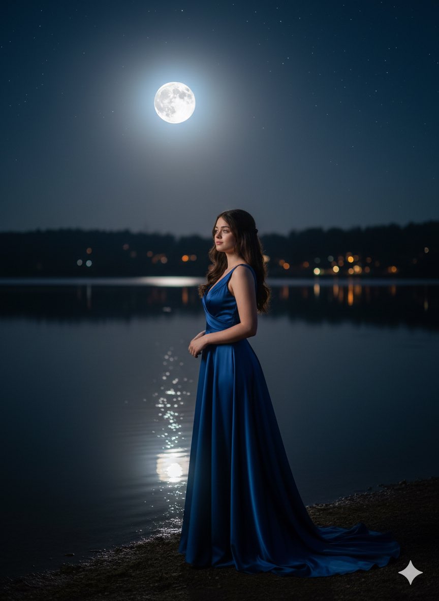 Female Sitting or Standing by a Lake — Nano Banana Pro image prompt example