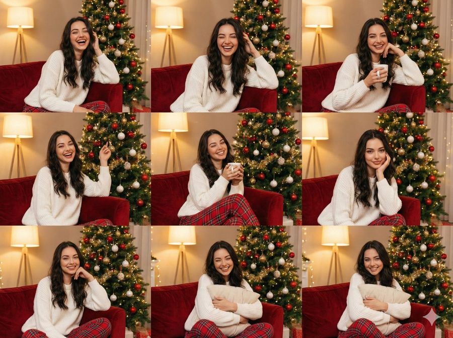 3×3 Grid Collage of Nine Images Featuring a Smiling Young Woman — Nano Banana Pro image prompt example