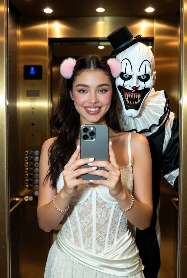 Young Woman with a Radiant Smile Taking a Mirror Selfie — Nano Banana Pro image prompt example