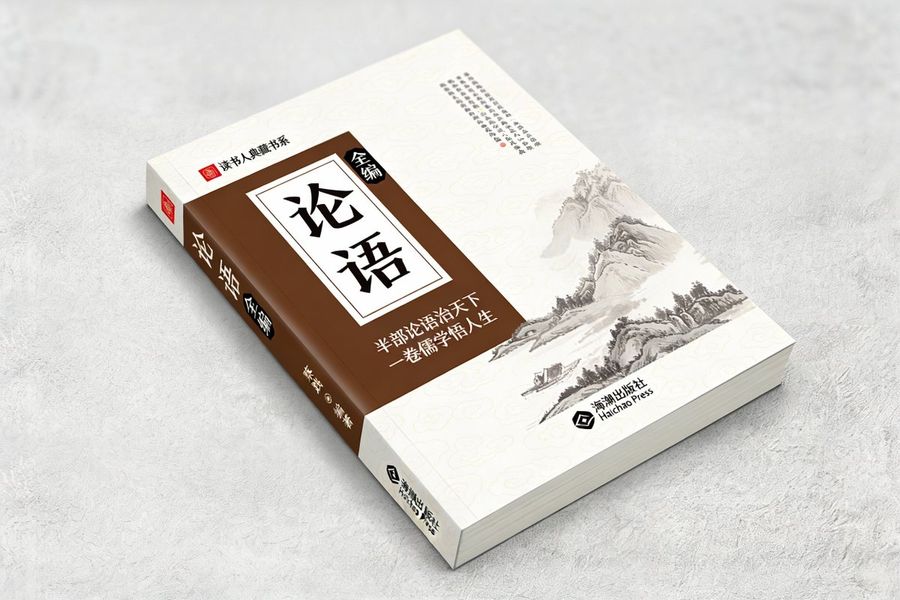 Paperback Book, "the Complete Analects of Confucius," Placed — Nano Banana Pro image prompt example