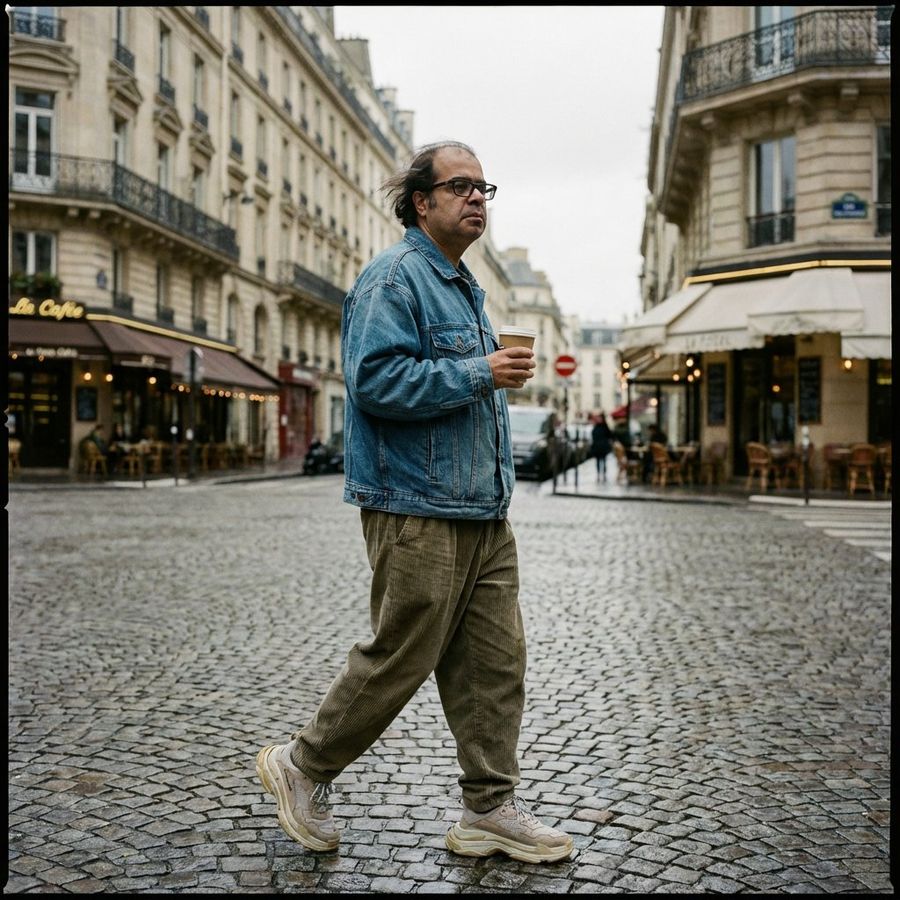 Editorial Photo Shoot Model Posing in Street — Nano Banana Pro image prompt example