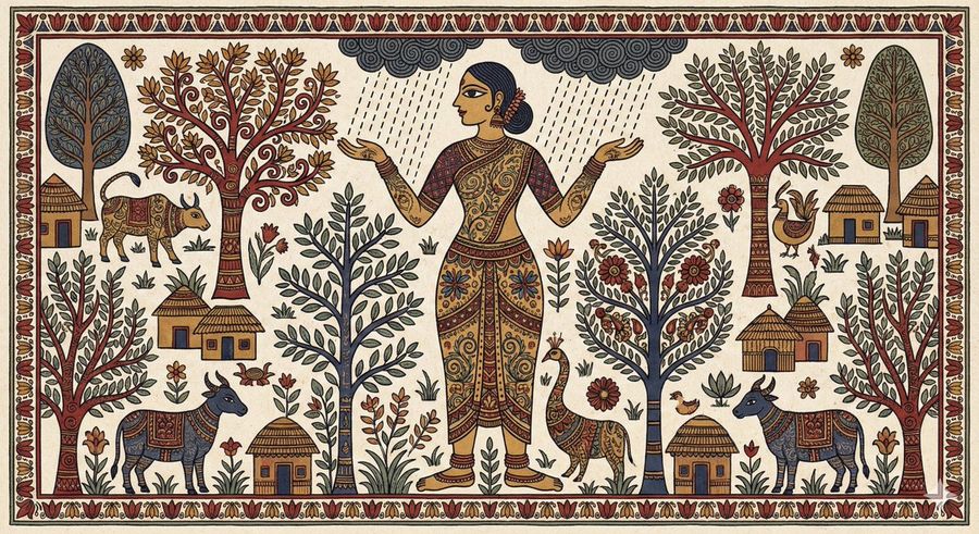 Indian Folk-art Depiction of a Woman Dancing, Filled with Intricate — Nano Banana Pro image prompt example