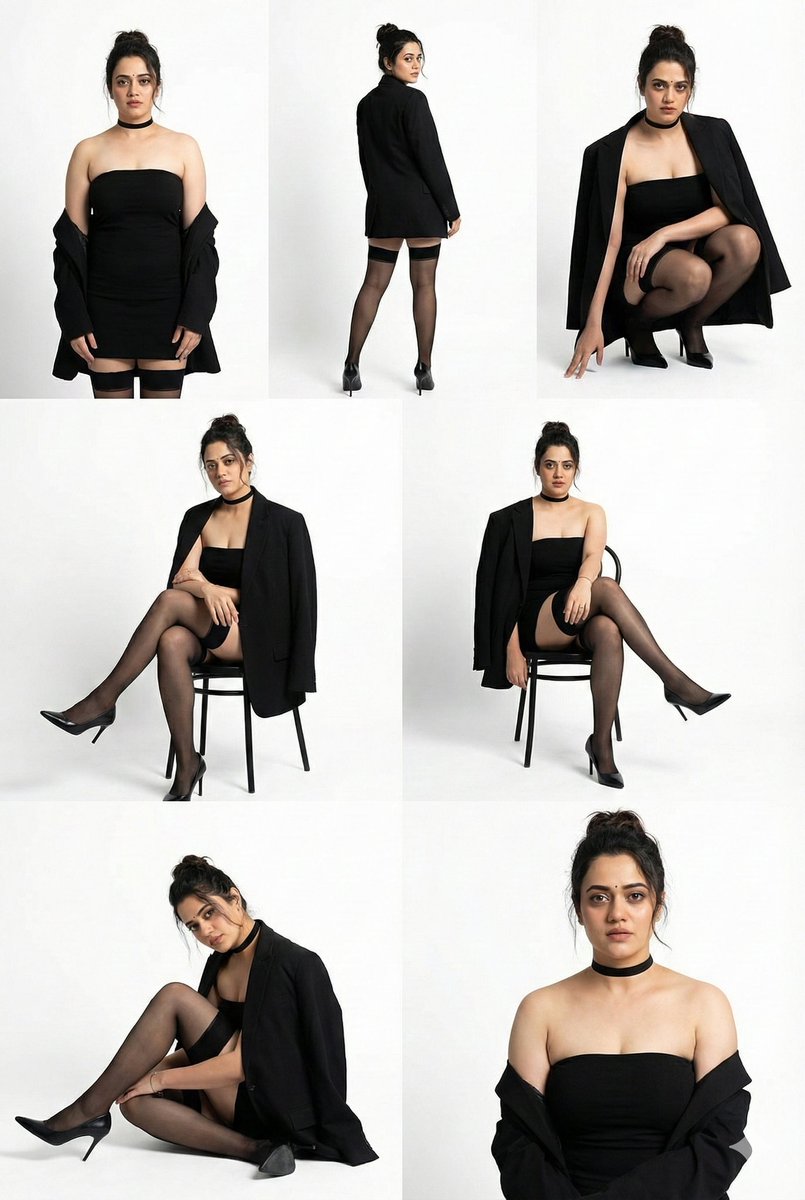 Realistic High-fashion Studio Photo Collage Featuring the Same Woman — Nano Banana Pro image prompt example