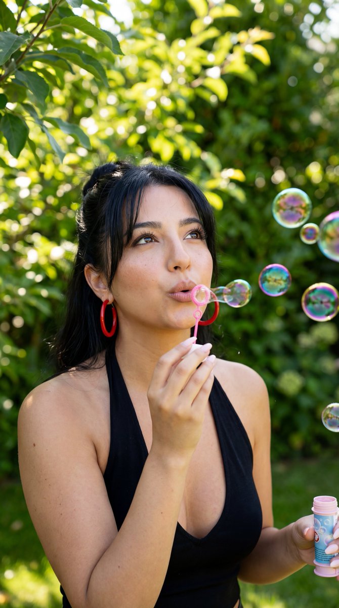 Text to Image Photoreal Outdoor Bubble Portrait — Nano Banana Pro image prompt example