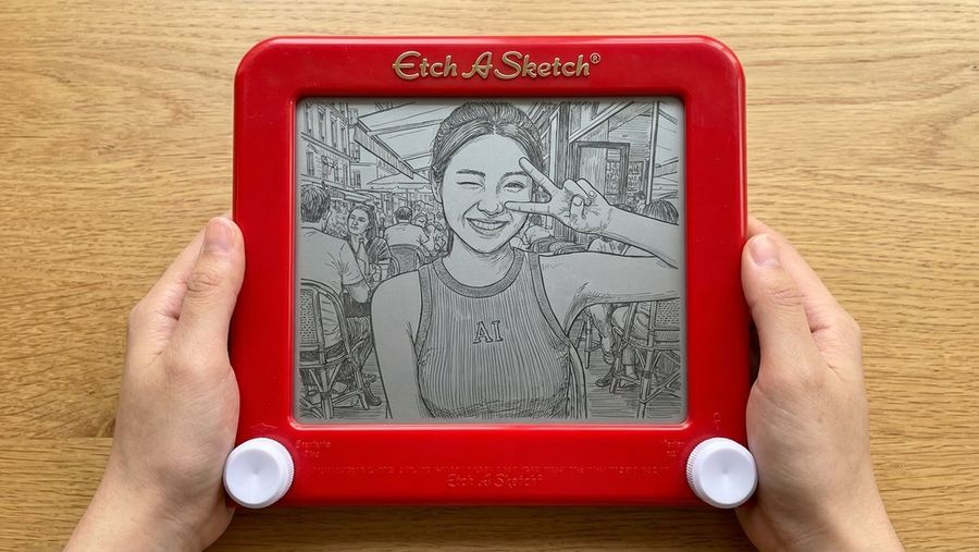 Me a Cat Drawn on an Actual Real Etch a Sketch — Nano Banana Pro image prompt example