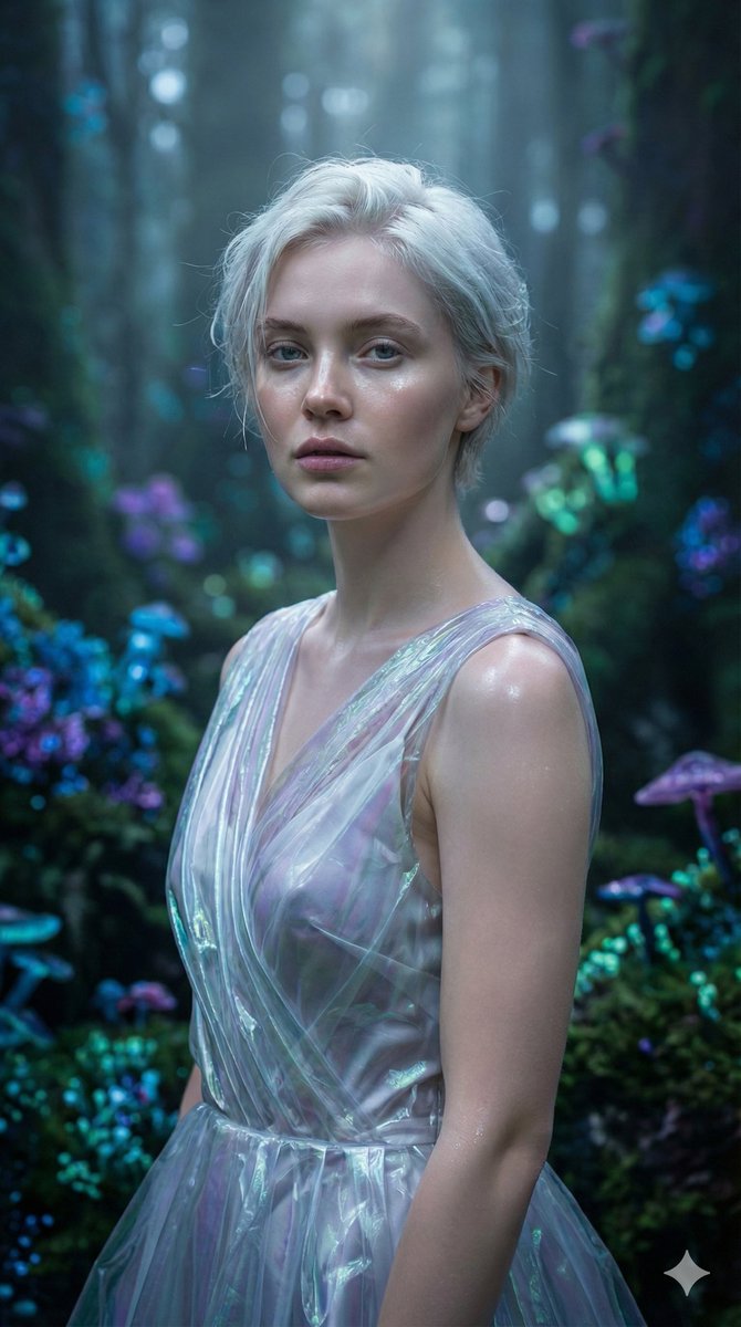 Ethereal Young Woman with Short Platinum Hair — Nano Banana Pro image prompt example