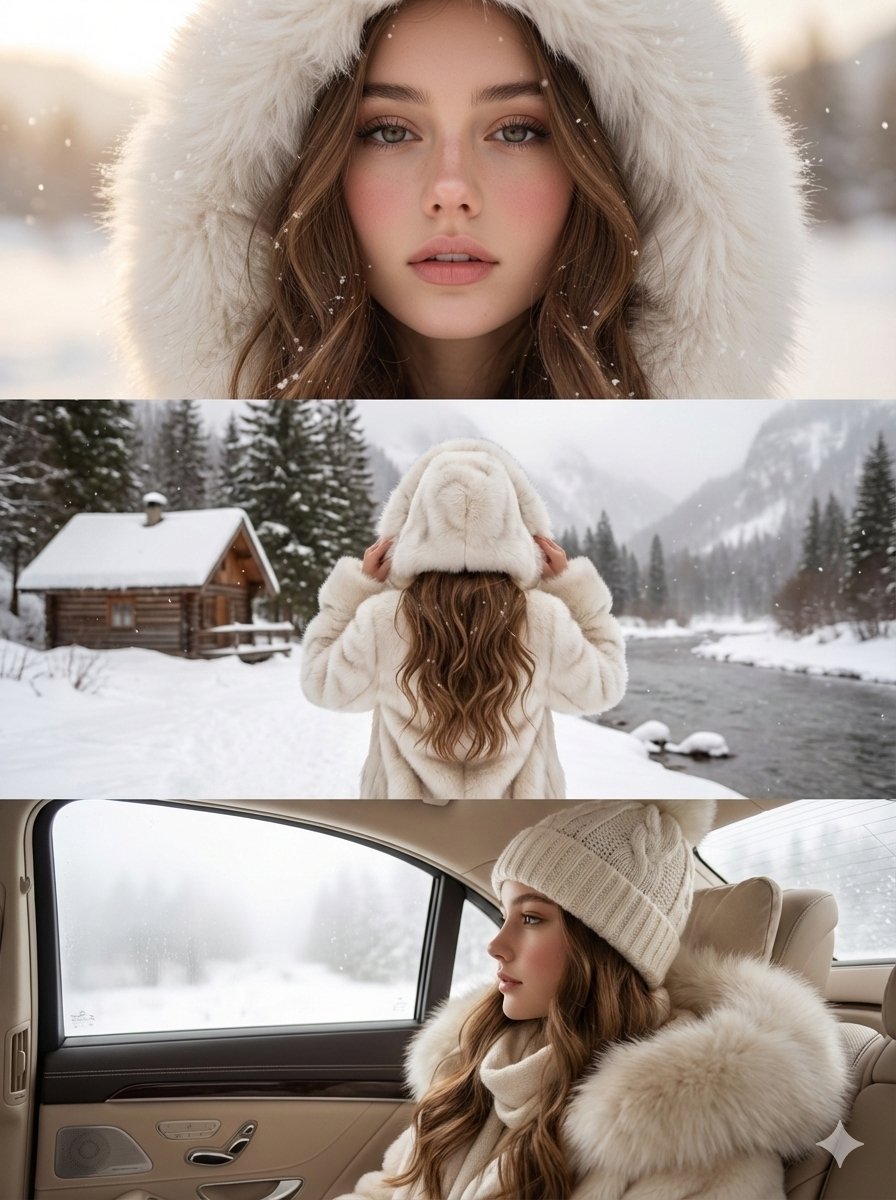 High-quality Vertical Collage (3:4 Ratio), Three Horizontal Frames — Nano Banana Pro image prompt example