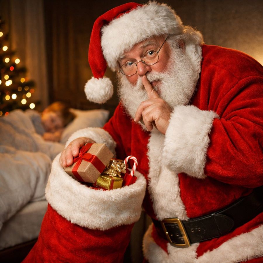 Please Add a Real, Overweight Santa Claus from Greenland, Quietly — Nano Banana Pro image prompt example