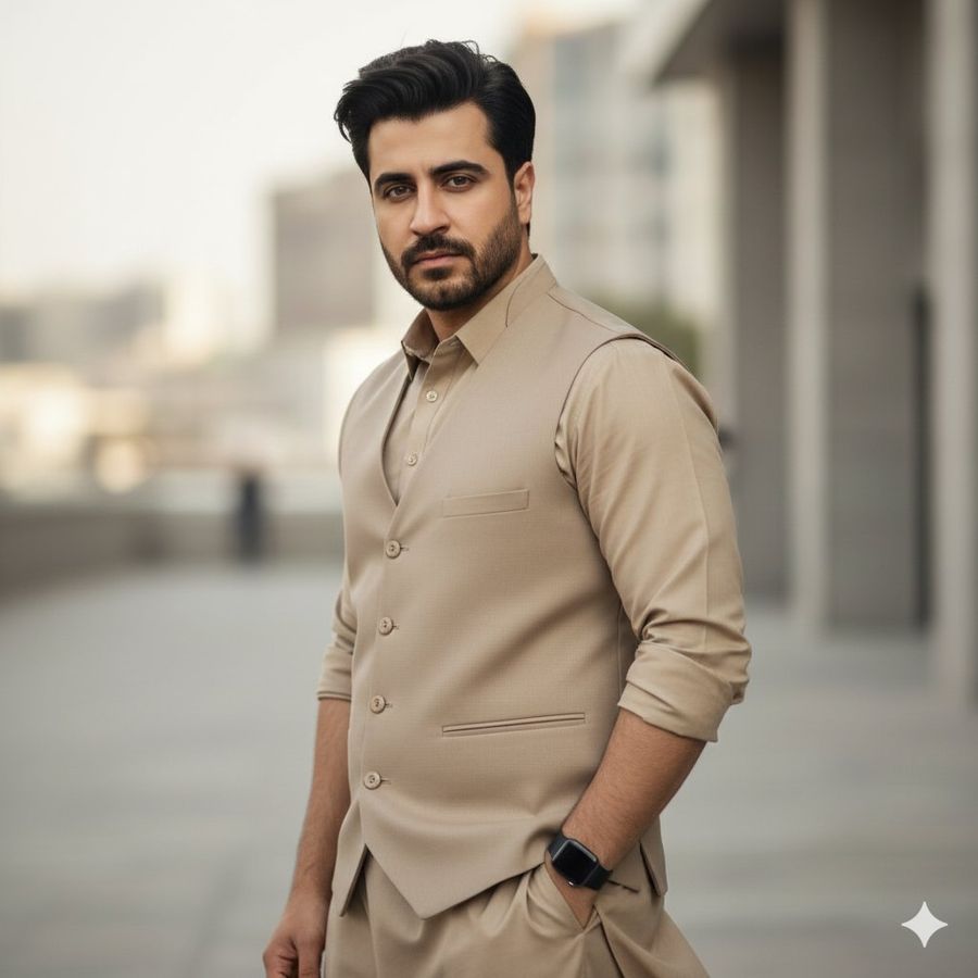 Modern Eastern/South Asian Traditional Wear (Kurta with Waistcoat) — Nano Banana Pro image prompt example