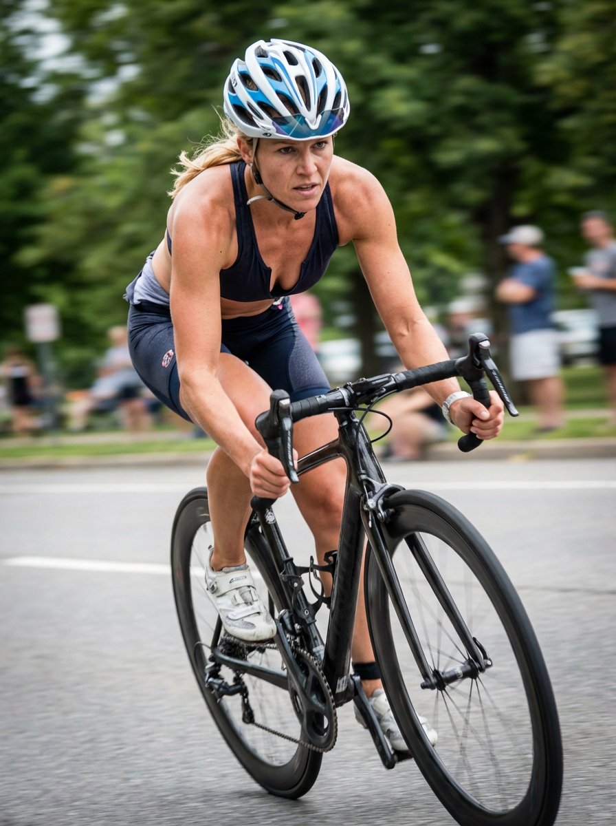 Attractive Blonde Woman Engaged in Competitive Road Cycling, Captured — Nano Banana Pro image prompt example