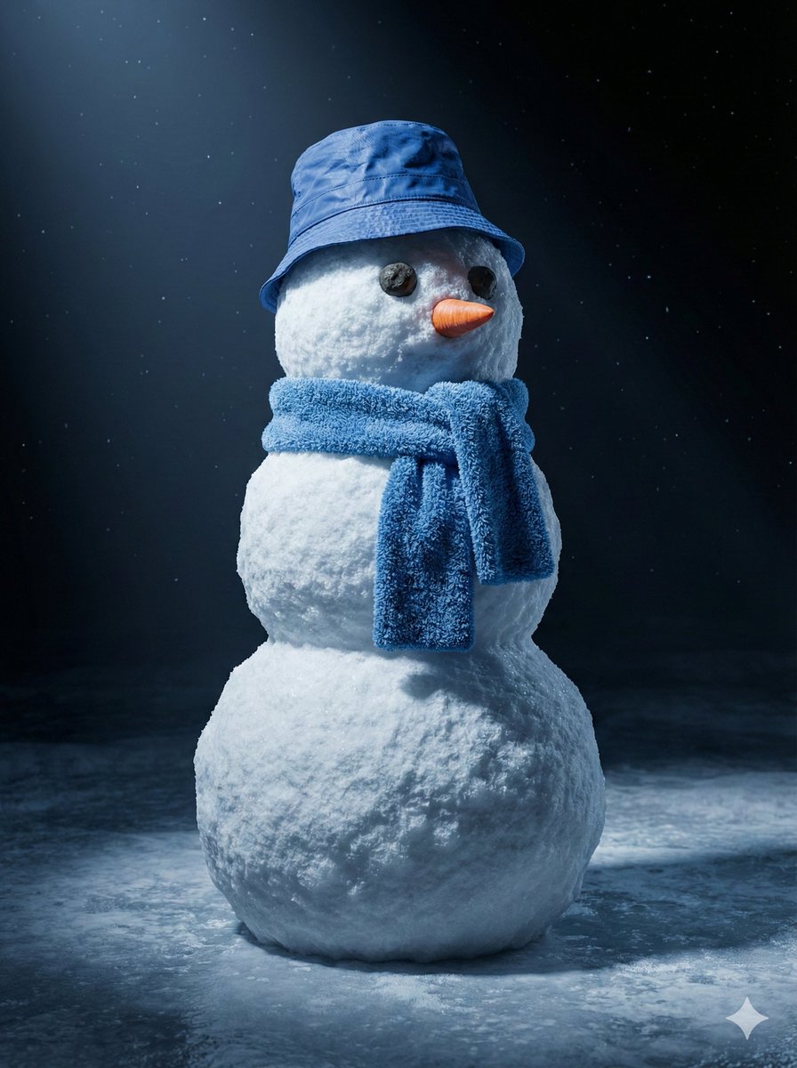 Classic Three-ball Snowman, Highly Textured Snow — Nano Banana Pro image prompt example