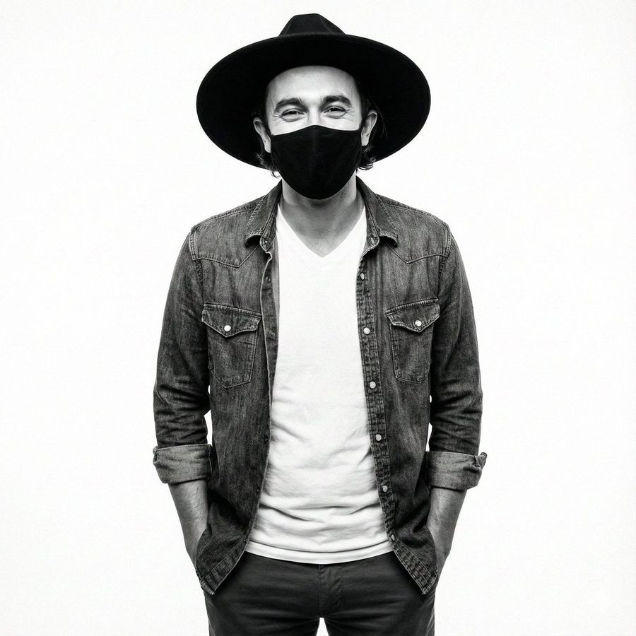 1:1 High-contrast Monochrome Studio Portrait with a Half-body — Nano Banana Pro image prompt example