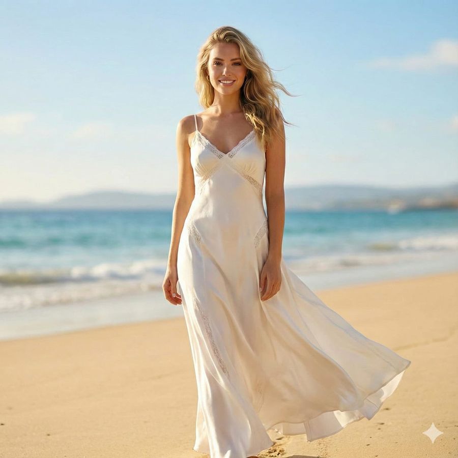 Outdoor Beach Photoshoot on a Perfect Sunny Day of a Girl in Early — Nano Banana Pro image prompt example