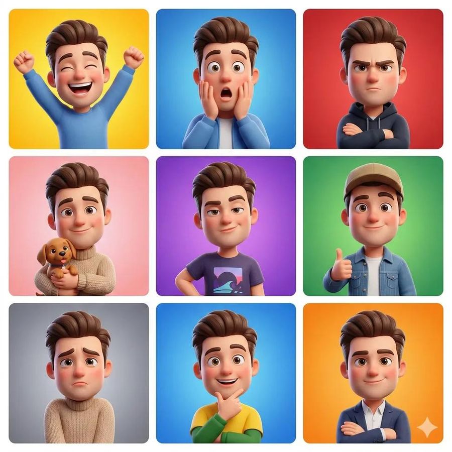 3d Cartoon Avatar Character Grid Prompt Pixar Style — Nano Banana Pro image prompt example