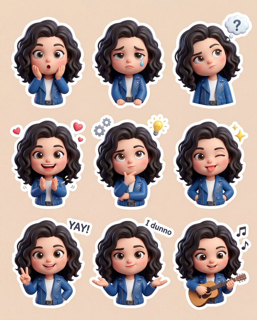 3d Chibi Sticker Set With Customizable Jacket Color — Nano Banana Pro image prompt example